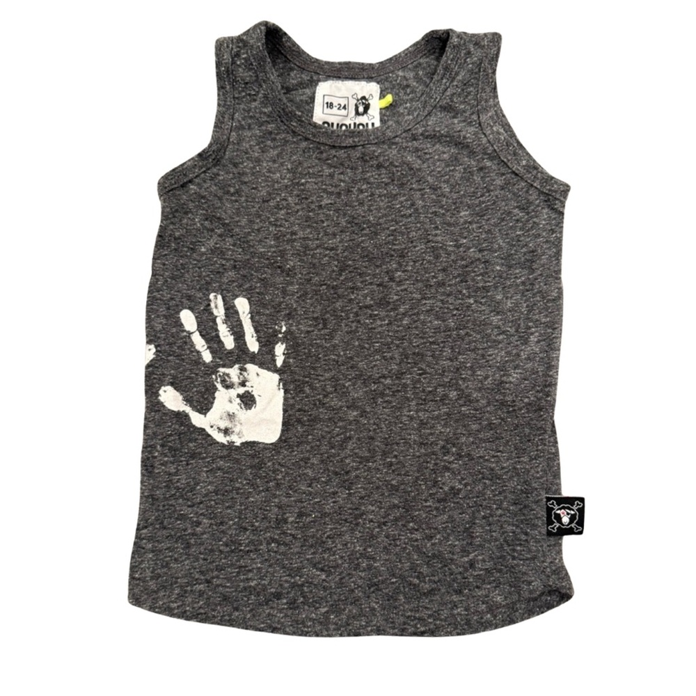 Nununu baby boys gray tank with white handprints 18-24 mos EUC